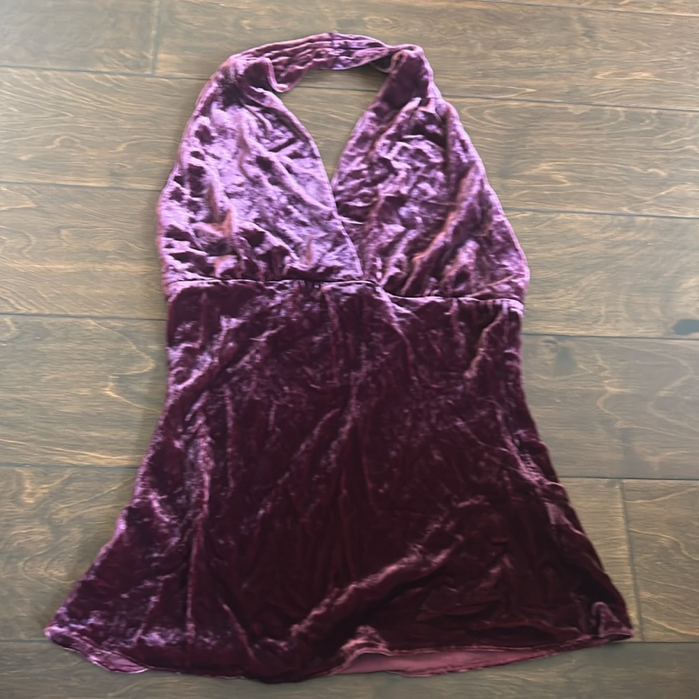 Express Womens Halter Top Sz XS Burgundy Velvet Silk Blend 3425